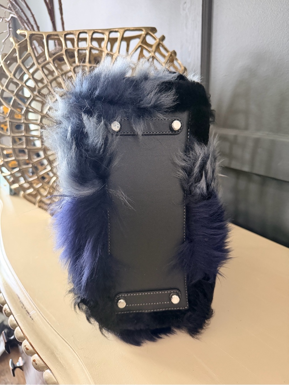 Coach Shearling Patchwork Rogue 25 Navy & Black w/Silver hardware | NWT - Picture 7 of 9